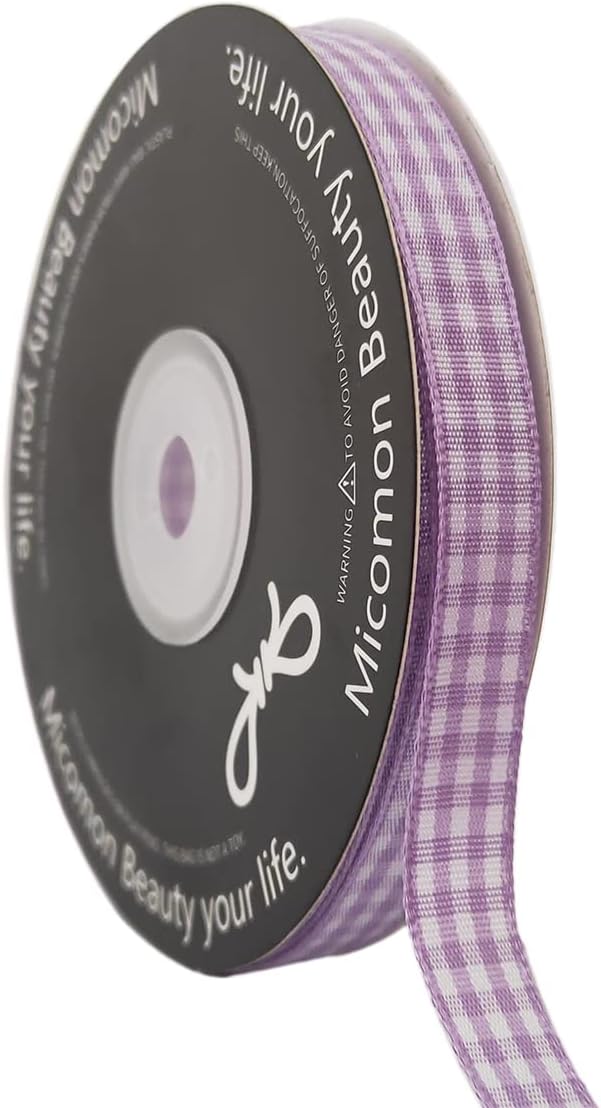 Purple Gingham Plaid Checked Ribbon 25 Yard Each Roll 100% Polyester (3/8", Purple) - Crafty Corner