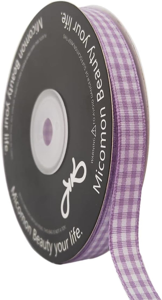 Purple Gingham Plaid Checked Ribbon 25 Yard Each Roll 100% Polyester (3/8", Purple) - Crafty Corner