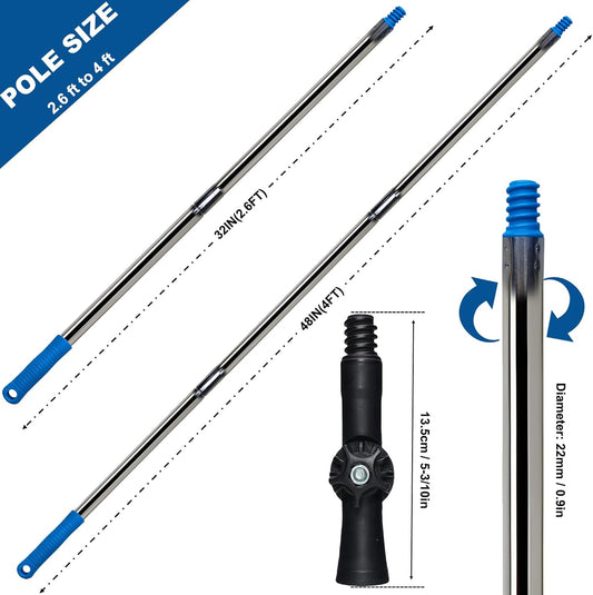 4 Ft Extension Pole +Joint Angle Adaptor, Paint Roller Stainless-Steel Threaded Splicing Extension Poles for Hand Drywall Sander Wall Cleaning and Polishing Paint Roller Brushes (4 Feet)