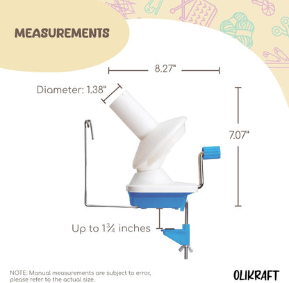 Olikraft Manual Yarn Winder | Yarn Ball Winder, Roller, Baller Crochet Spinner for Crocheting | Clamp for 1 3/4" Surfaces | Create Cakes up to 4oz