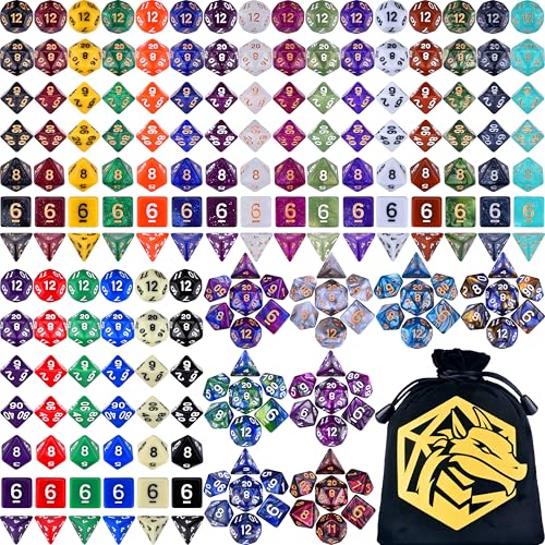 RPG Dice Set 210 Polyhedral Dice with Drawstring Bag for DND (210 Count)