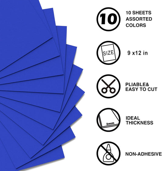 MEARCOOH Blue Foam Sheets Crafts 9x12 Inch 2mm Eva Color Craft Foam Paper for Crafts Project Preschoolers Classroom Scrapbooking DIY Cosplay(10 Sheets) - Crafty Corner
