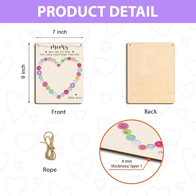 DIY Mothers Day Footprint Craft Button Heart Hanging Sign for Mom Sewing, Baby First Mothers Day Keepsake Gifts for 1st New Mom Crafts, Moms are Like Buttons Footprint Birthday Gift for Seamstress Mom