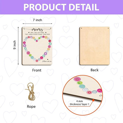 DIY Mothers Day Footprint Craft Button Heart Hanging Sign for Mom Sewing, Baby First Mothers Day Keepsake Gifts for 1st New Mom Crafts, Moms are Like Buttons Footprint Birthday Gift for Seamstress Mom