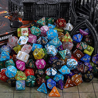 Polyhedral Role Playing Dice with Drawstring Storage Pouch (182 Count)