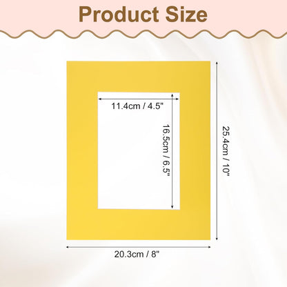 Picture Mats, 8 x 10 for 5 x 7 Pictures Acid Free White Core Bevel Cut Frame Mattes for Display Art Measuring, Yellow