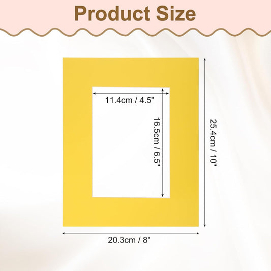 Picture Mats, 8 x 10 for 5 x 7 Pictures Acid Free White Core Bevel Cut Frame Mattes for Display Art Measuring, Yellow