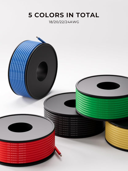 22 AWG Silicone Wire Kit 250FT, 22 Gauge Stranded Tinned Copper Wire Spool, 5 Colors 50FT Each,Flexible Electrical Wire for DIY, Automotive, LED, Arduino, Battery Projects