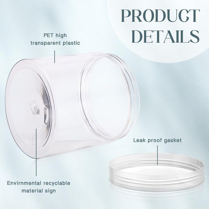 SATINIOR 12 Pack 16 oz Plastic Container Jars with Lids Round Clear Travel Cosmetic Container Slime Jars for Toiletries, Lotion, Cream, Ointments, Makeup, Rhinestone, Samples, Kitchen Storage(Clear)