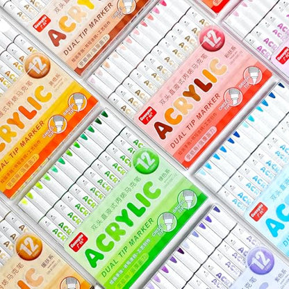 12 Colors Dual Tip Acrylic Paint Markers (12 Count)