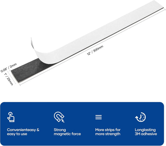 Rammos Magnetic Strips with Adhesive Backing 6 Pack(Each 12 inches x 1 inch) Extra Strong and Heavy Duty Adhesive Magnetic Strips for Tools, Knifes, and Crafts