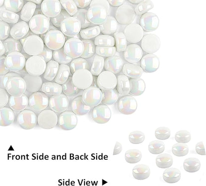Artspac Glass Mosaic Tiles for Crafts Bulk,150g Round Mosaic Glass Pieces,Iridescent White Mosaic Tiles for DIY Garden Crafts Supplies, Crafts Ornaments