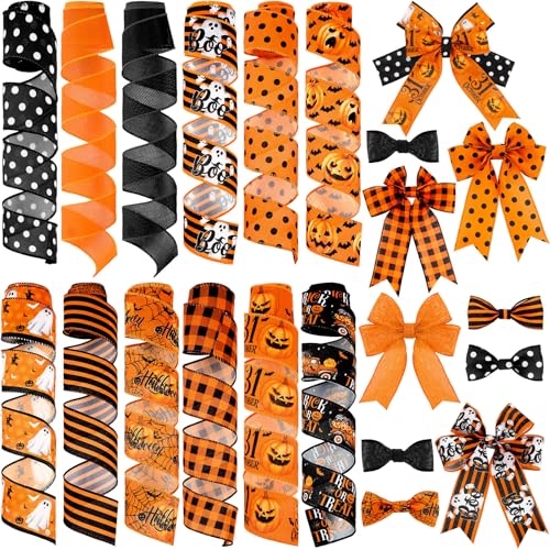 12 Rolls 60 Yard Halloween Wired Ribbon for Wreaths Crafts Bows (12 Count)
