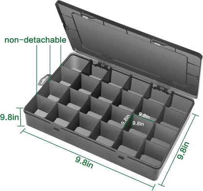 Large 24 Grids Plastic Organizer Box Adjustable Dividers,Clear Storage Box for Jewelry, Art DIY Crafts, Washi Tapes, Beads and Small Parts(Black,2Pack)