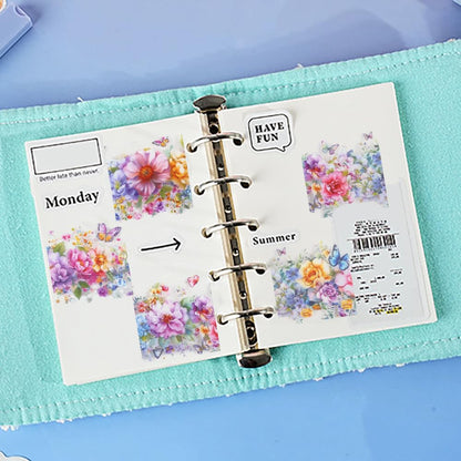 1 Roll Colorful Floral Washi Tape for Scrapbooking Scrap Booking Supples Kit Cute Butterfly Tapes Sticker Spring Flower Washi Tapes Transparent PET Tape Stickers for Journaling Junk Journal supplies
