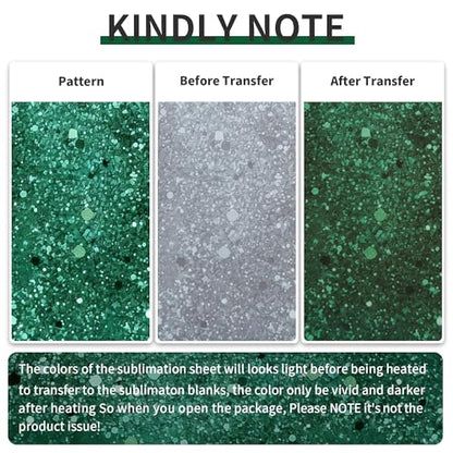 Green Glitter Sublimation Transfer Sheets for Heat Press Machine (8 Count)