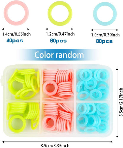 LUNARM 180 Pieces Stitch Markers for Crocheting, Knitting Random Colored Markers Rings(S/M/L), Crochet Locking Knitting Stitch Counter Needle Clip with Storage Box