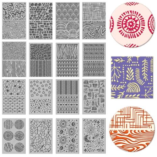 16 Sheets 16 Styles Natural Knitted Texture Polymer Clay Texture Mat Sun Moon Stars Modeling Pattern Pad Bohemian Texture Sheets for Polymer Clay Making Earrings Jewerly Tools