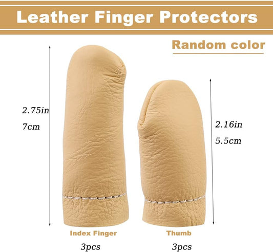 3 Pairs Leather Finger Protector Needle Felting Knitting Finger Thimble Guards Tools for Hand Craft Sewing Needlework Handmaking(Random Color)