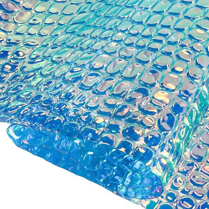 Iridescent Transparent Embossed Vinyl Holographic Blue Clear PVC Vinyl Craft Film 16"×54" for Sewing DIY Projects