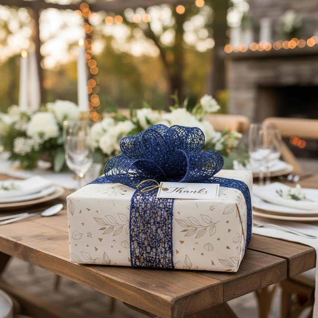 CT CRAFT LLC Sparkling Glitter Mesh Wired Ribbon 2.5" x 10 Yards Blue Navy for Christmas Home Decor Bow Gift Wrapping DIY Crafts Wreath - Crafty Corner