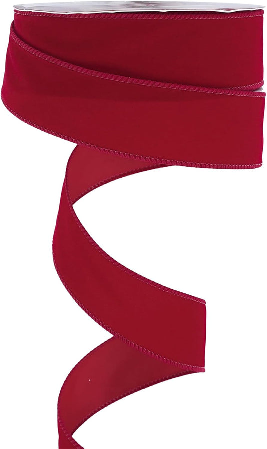 MEEDEE 1.5 Inch Velvet Wired Ribbon - 25 Yards Dark Red, Perfect for Christmas Tree, Wreaths & Bows - Crafty Corner