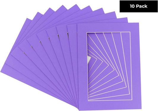 Pack of TEN 8x10 Mats Bevel Cut for 5x8 Photos - Acid Free Light Purple Precut Matboards For Pictures, Photos, Framing - 4-ply Thickness