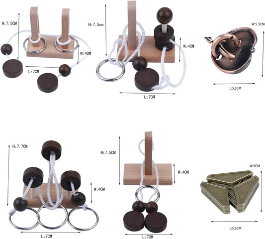 Wooden and Metal 3D Unlock Interlock Assorted Brain Teasers Puzzles，IQ Logic Training Family Game Party Favor Coffee Table Time Unlock Interlock Mind Puzzles Box