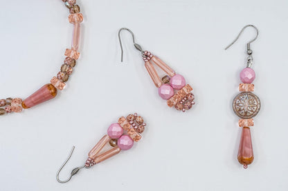 2.1oz (60 g) Mix of Unique Czech Bohemia Glass Pressed Beads, Dirty Pink Antique, Table Cut, Matte and Glossy, Faceted Fire Polish, Hand Made Set Kit BCV