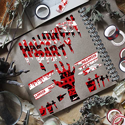 12 Rolls Halloween Bloody Washi Tapes Blood Spatter Spooky Bloodstain Skull Ghost Masking Tapes 15mm Scary Bloody Washi Tape Set for Scrapbook Journal DIY Craft Gift Wrapping (12 Count)