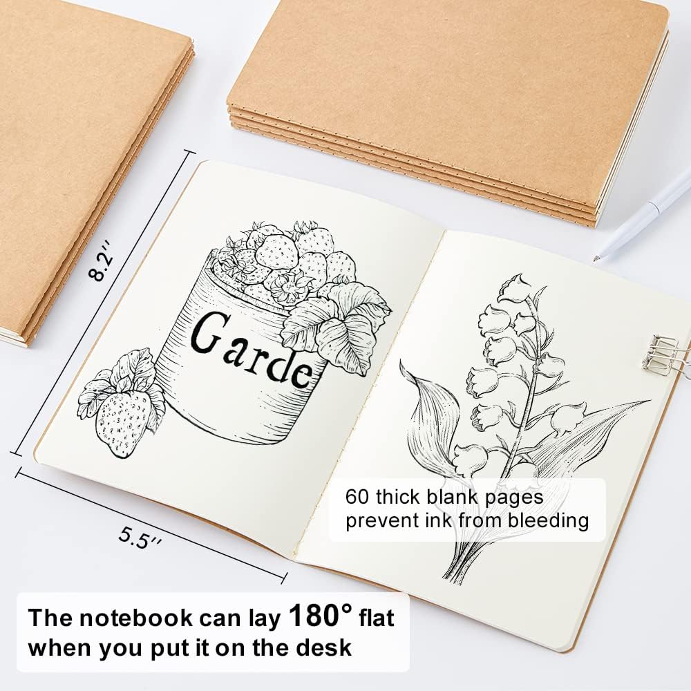 feela 15 Pack Blank Kraft Notebooks, Unlined Sketchbook Note Pad Travel Journal for Drawing Doodling Writing, Journal Bulk For Women Kids Students Office School Supplies, A5, 60 Pages, 8.3” X 5.5” - Crafty Corner