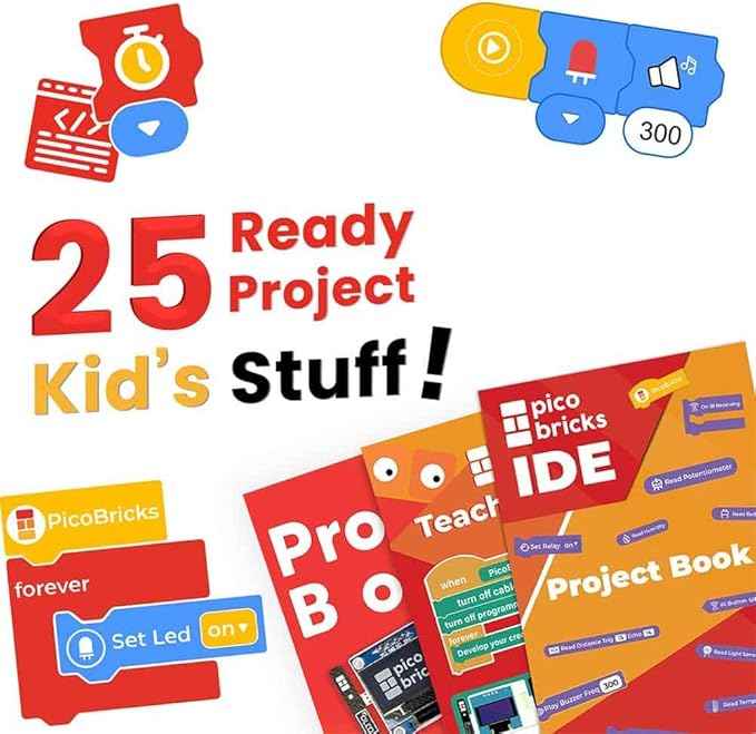Picobricks Raspberry Pi Pico W Starter Kit with 12 Detachable Sensors and Extensive Learning Guide, Raspberry Pi Kit, Raspberry Pi Starter Kit, DIY Coding Kit