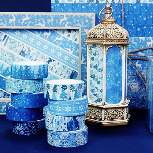 10 Rolls Four Seasons Washi Tape Set Blue Snowflake Masking Decorative Tapes (10 Count)
