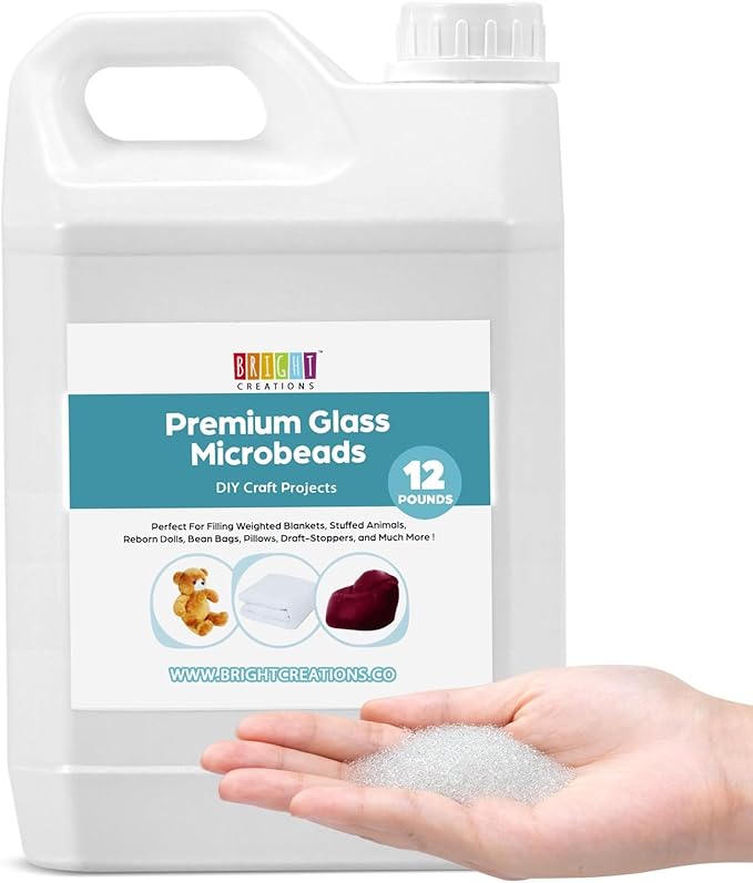 Bright Creations Glass Microbeads 12 lbs – Premium Micro Glass Beads for Weighted Blankets, DIY Crafts, Stuffed Animals & Dolls – Crystal Clear Filler Beads with Reusable Storage Container
