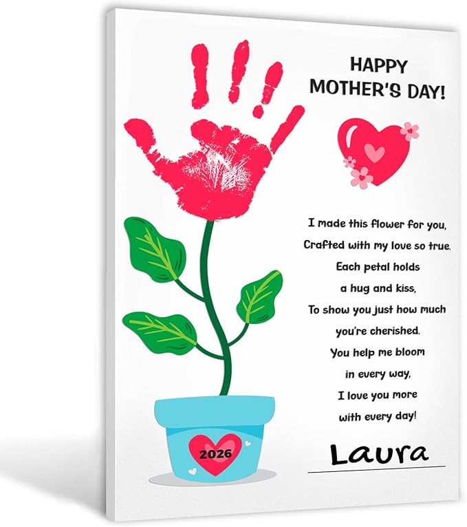 MIKAYENUS Mother's Day Handprint Craft - Baby Handprint Kit for Kids - Handmade Gifts for Mom & Grandma - DIY Art Activities - First Mother's Day Craft Gift - Kids Art Project Set