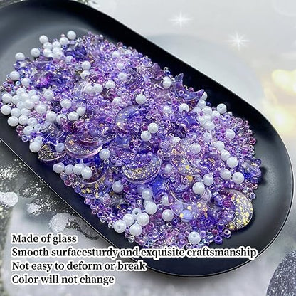 Assorted Glass Beads for Jewelry Making Multi Size Colors Glass Star Moon Seed Pearl Spacer Beads for Bracelets Necklace Earring Making (2.8219 Ounce)