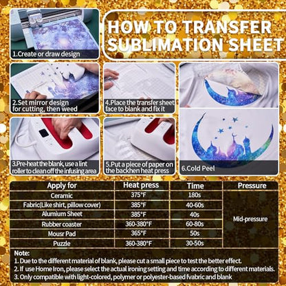 Yellow Glitter Sublimation Transfer Sheets for Heat Press Machine