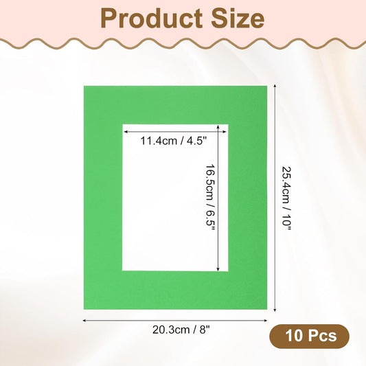 uxcell 10Pcs Picture Mats, 8 x 10 Mat Board Center for 5 x 7 Pictures Acid Free White Core Bevel Cut Frame Mattes for Display Art Measuring, Green