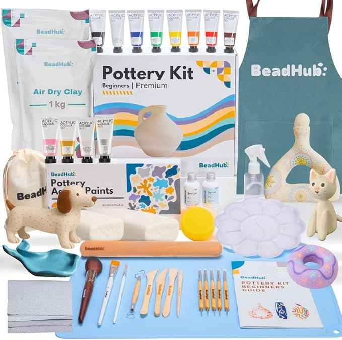 Pottery Kit for Beginners, 4.4LBS Air Dry Clay for Adults with Sculpting Tools, Paint, Glaze, 2kg Air-Dry Modeling Clay | Molding, Sculpt & Painting Set, Hobby Date Night DIY Art Craft Kits (White)