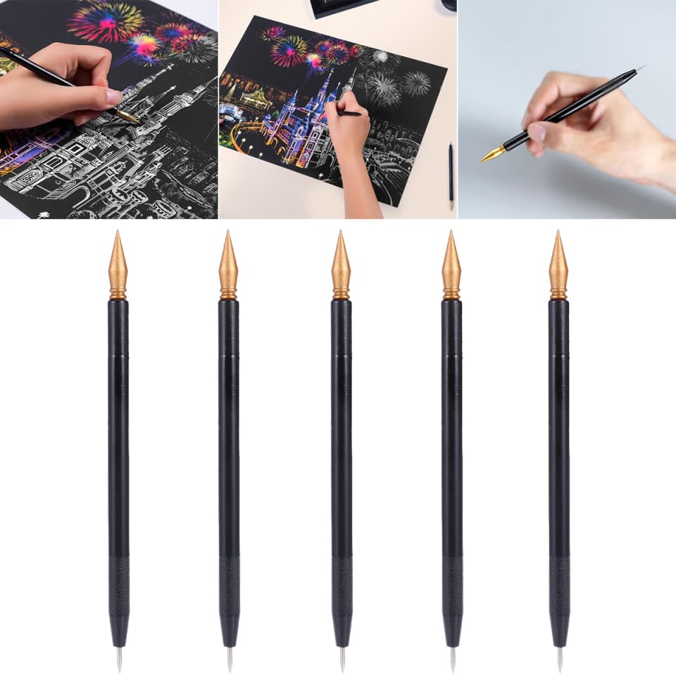 Scratch Painting Pens Set 10 Pcs Dual Tip Stylus Pens 6.29 Inch for Detailed Scratchboard Art and DIY Crafts with Comfortable Grip
