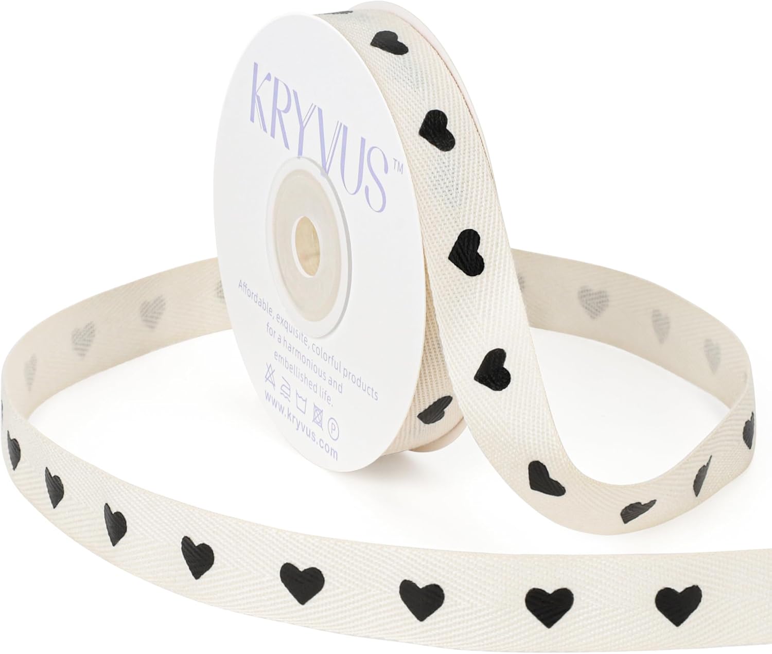 Black Hearts Ribbon - 5/8 Inch x 12 Yards Natural Twill Tape Ribbon, Cotton Herringbone Ribbons for Gift Wrapping, Birthdays, Weddings, Christmas, Anniversaries, Valentine's Day, Mother's Day - Crafty Corner
