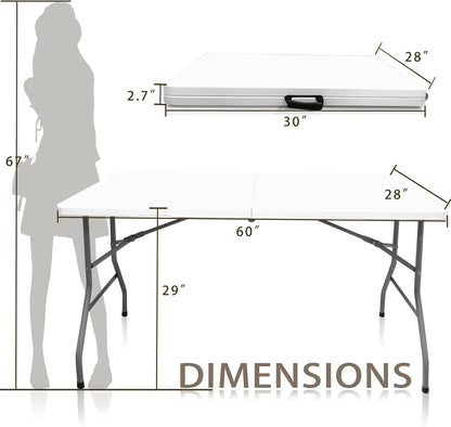 Plastic Folding Table, 5 FT Folding Table, Plastic Portable Tables for Dining Parties Card Picnic Camping, Granite White