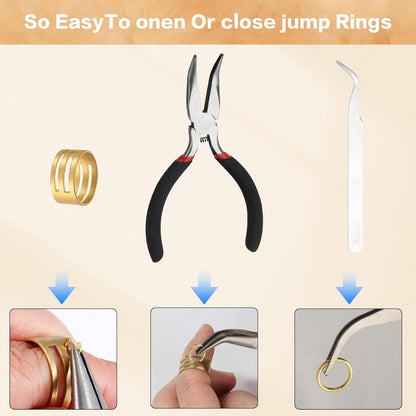 1440 Pcs Jump Rings for Jewelry Making Kits, Silver Gold Jewelry Jump RingsJewelry Repair Kit for Necklaces Lobster Clasps DIY Crafts Keychains Repair Supplies Tools, with Pliers/Tweezers/Ring - Crafty Corner