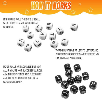 24 Pcs Dice Set, The Crossword Solitaire Game, 6 Sided Dice Crossword Creative Game, Two-Player Parent-Child Interactive Family English Letter Dice Games for Adults