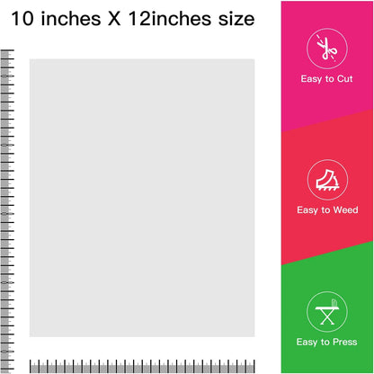 JANDJPACKAGING Heat Transfer Vinyl HTV Bundle - 5 White and 5 Black 12" X 10" Iron on Vinyl, HTV Vinyl for Cricut Silhouette Cameo Heat Press Machine with Teflon Sheet Included