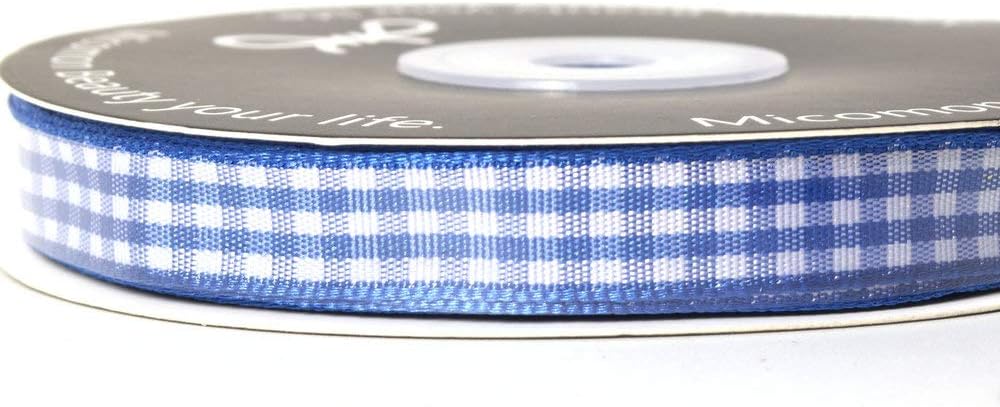 Ink Blue Gingham Plaid Checked Ribbon 25 Yard Each Roll 100% Polyester (3/8", Ink Blue) - Crafty Corner