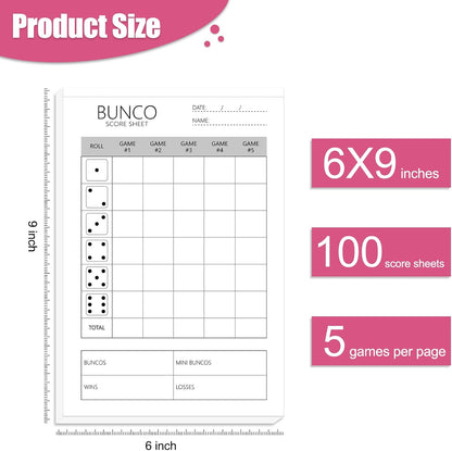 PlayDice Bunco Score Sheets: 100 Single Side Large Print Score Sheets with Perforation, Perfect Addition to Your Bunco Game Kit and Bunco Party Supplies