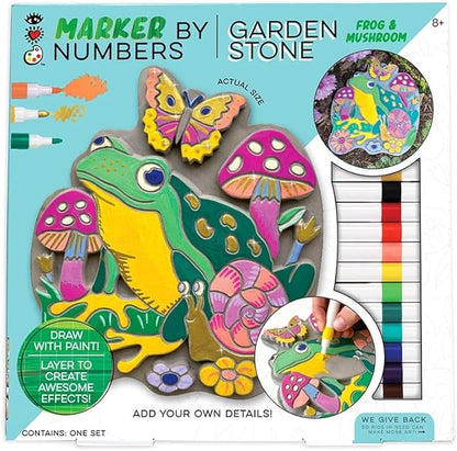 Bright Stripes Marker by Numbers Garden Stone Craft Kit for Kids Ages 8+ | Paint-by-Number Style Garden Art with 12 Paint Markers, Gold Marker & Decorative Stone