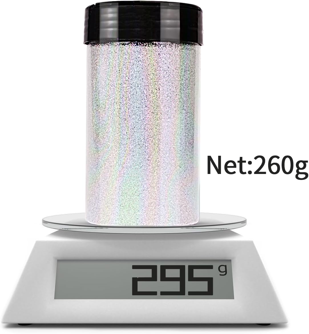 High Capacity 260g Iridescent Fine Glitter,Shaker Bottle for Epoxy Resin DIY Craft,Rainbow for Nail Art Face Body Glitter Tumbler Making (IRI Diamond Blue)