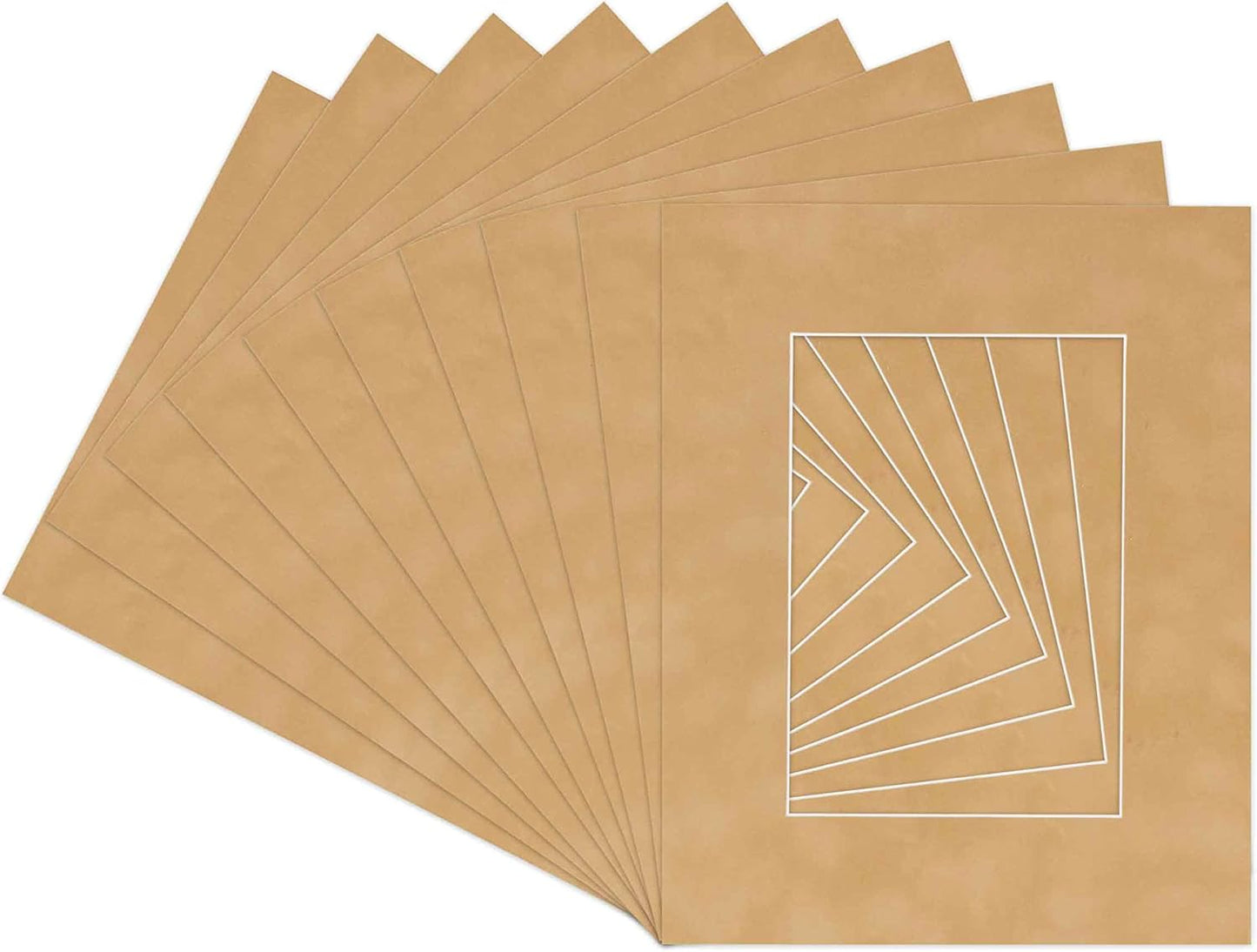 Pack of Ten Acid Free 11x14 Mats Bevel Cut for 8.5x11 Photos - Beige Suede Precut Matboards With Backing Boards and Self Seal Photo Mat Bags For Pictures, Photos, Framing - 4-ply Thickness
